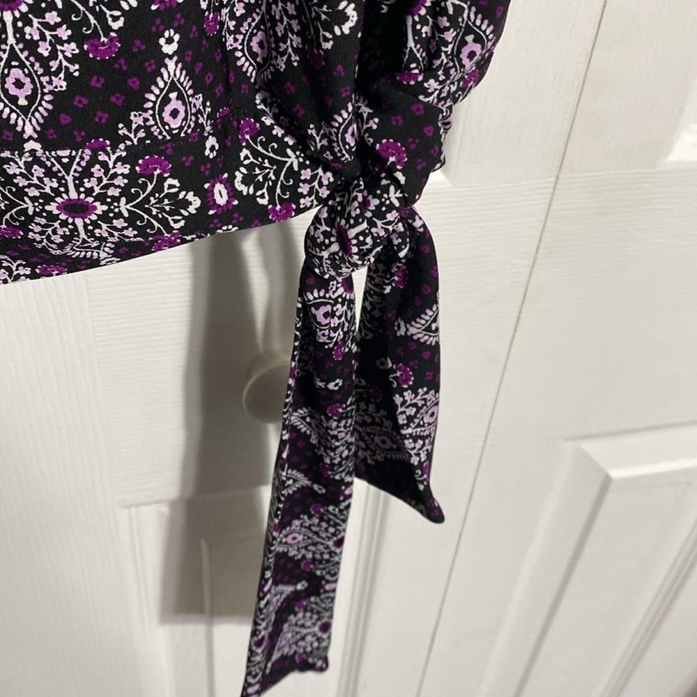 PRETTY Roz & Ali stretch Purple Black & white Short Sleeve top blouse shirt  3X - Picture 9 of 12